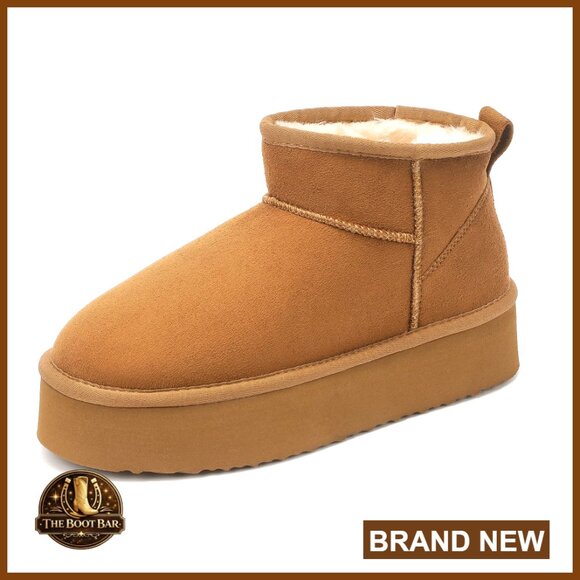 Shoes - Platform Ankle Boots with Faux Fur Lining Slip On Winter Snow Boots